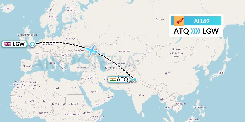 AI169 Air India Flight Map: Amritsar to London