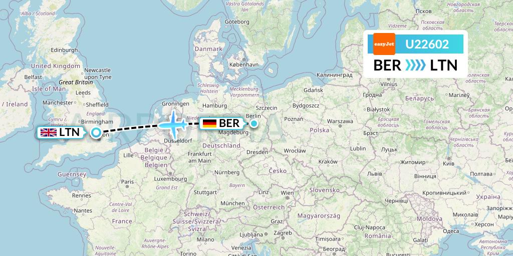 U22602 EasyJet Flight Map: Berlin to London