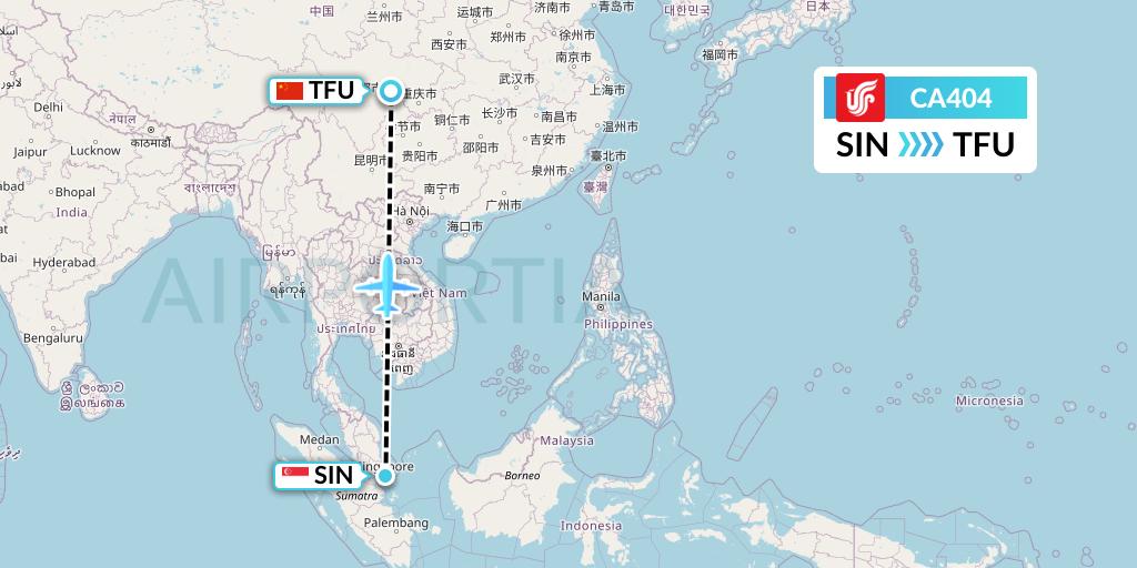 CA404 Air China Flight Map: Singapore to Chengdu