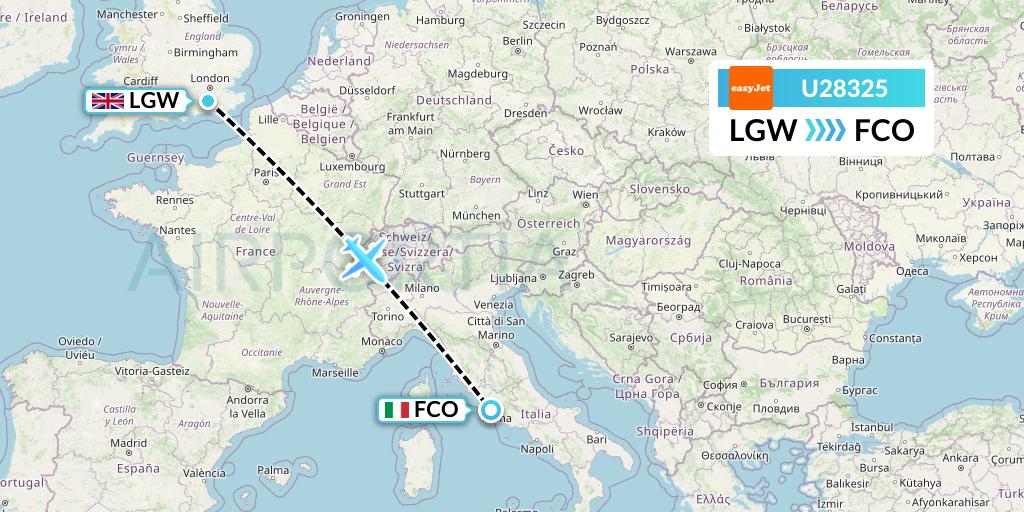 U28325 EasyJet Flight Map: London to Rome