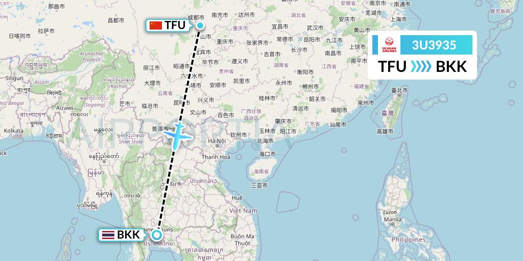 3U3935 Sichuan Airlines Flight Map: Chengdu to Bangkok