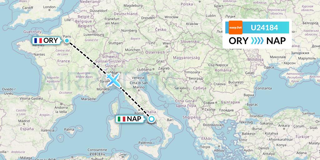 U24184 EasyJet Flight Map: Paris to Naples