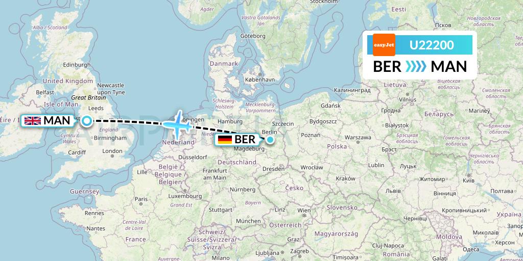 U22200 EasyJet Flight Map: Berlin to Manchester