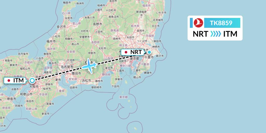 TK8859 Turkish Airlines Flight Map: Tokyo to Osaka