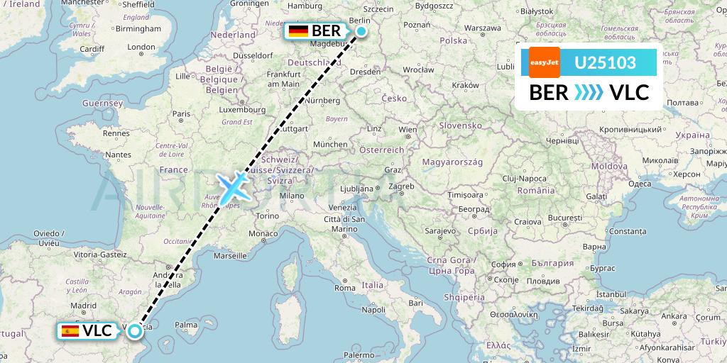 U25103 EasyJet Flight Map: Berlin to Valencia
