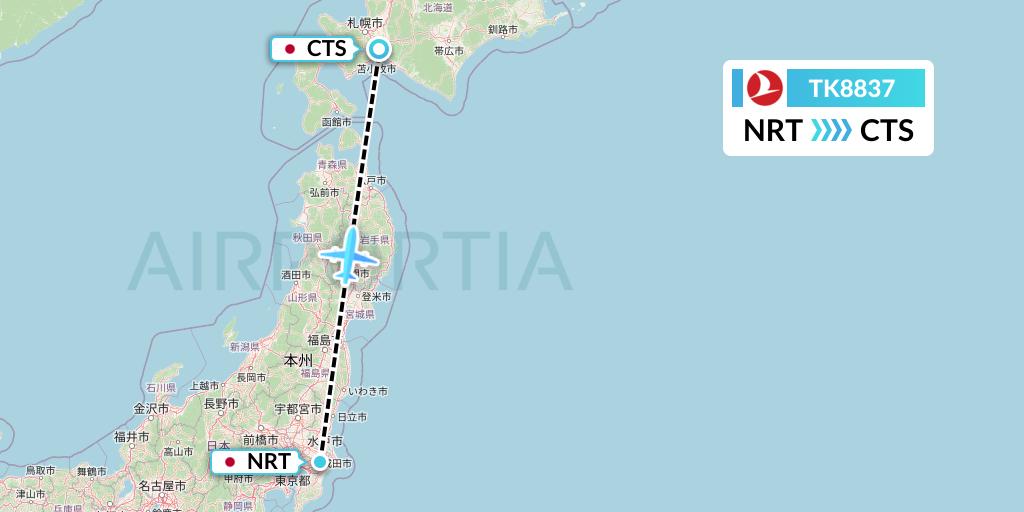 TK8837 Turkish Airlines Flight Map: Tokyo to Sapporo