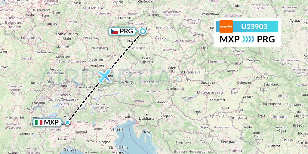 U23903 EasyJet Flight Map: Milan to Prague