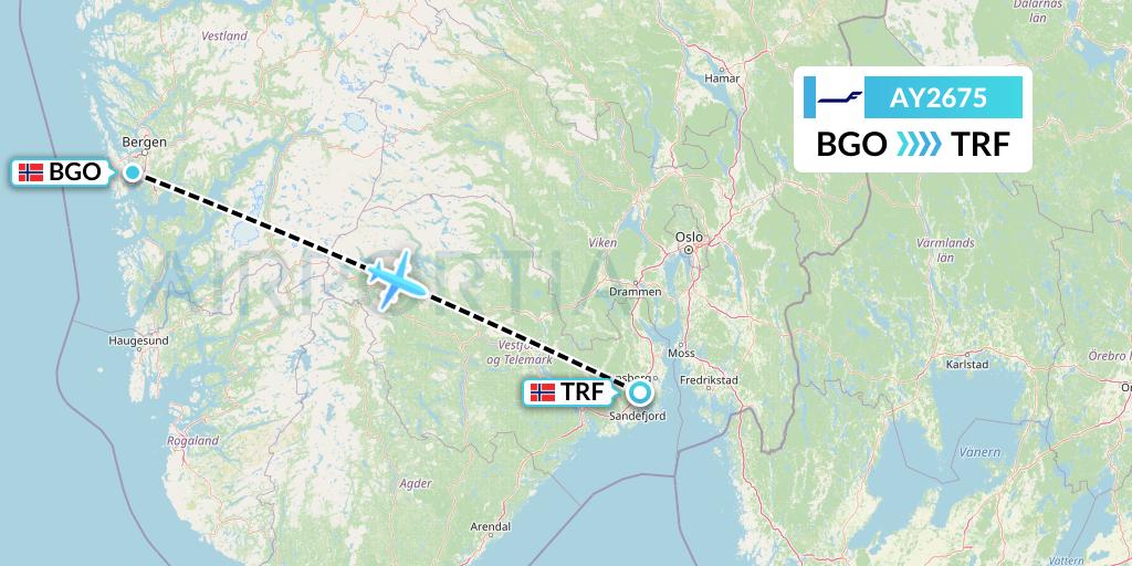 AY2675 Finnair Flight Map: Bergen to Oslo