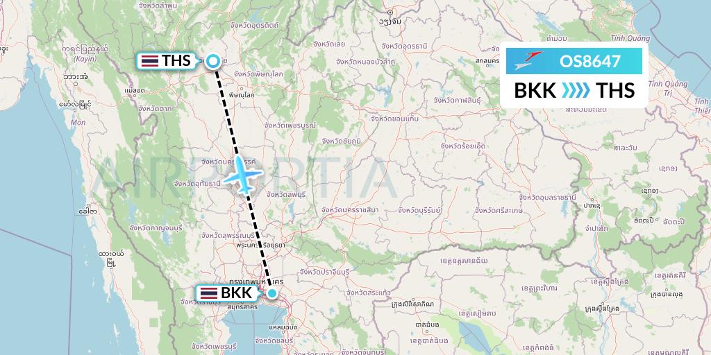 OS8647 Austrian Airlines Flight Map: Bangkok to Sukhothai