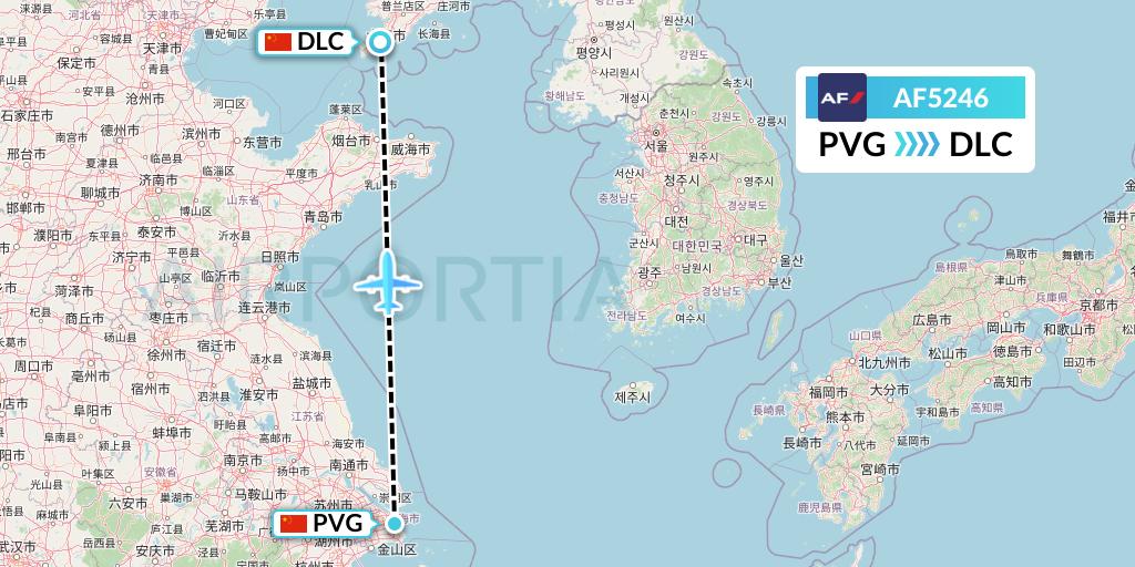 AF5246 Air France Flight Map: Shanghai to Dalian
