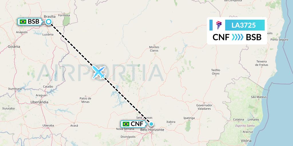 LA3725 LAN Airlines Flight Map: Belo Horizonte to Brasilia