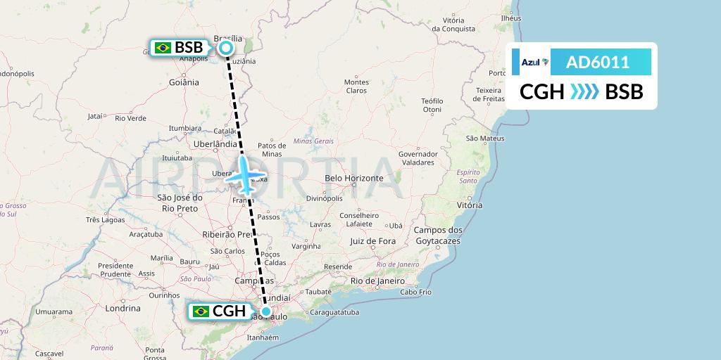 AD6011 Azul Brazilian Airlines Flight Map: Sao Paulo to Brasilia