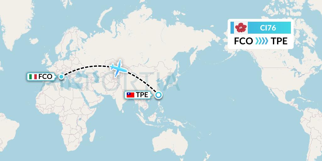 CI76 China Airlines Flight Map: Rome to Taipei
