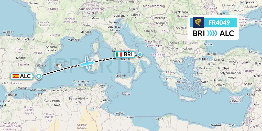 FR4049 Ryanair Flight Map: Bari to Alicante