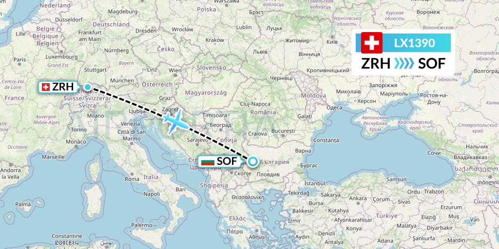 LX1390 Swiss Flight Map: Zurich to Sofia