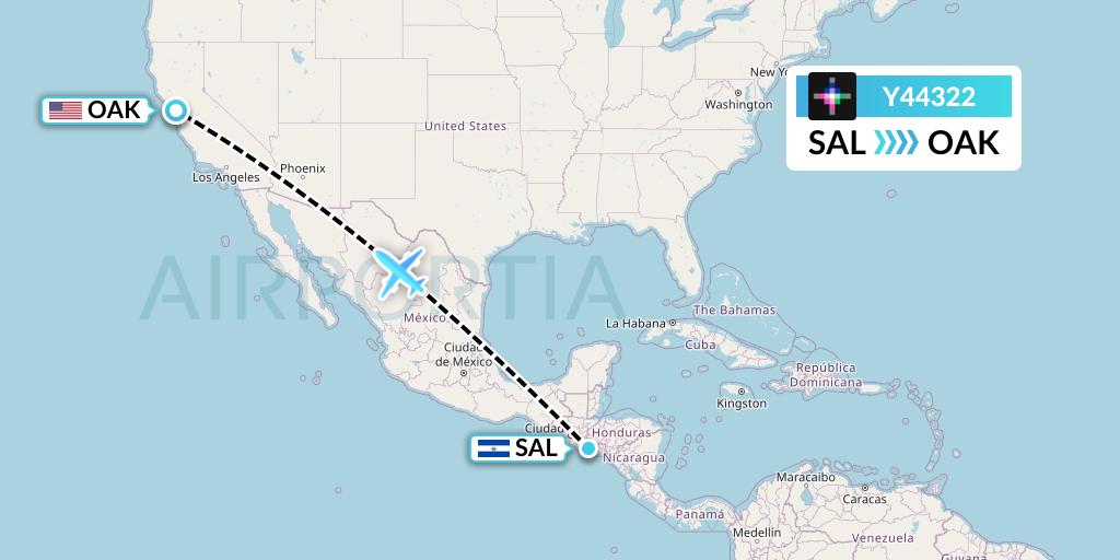 Y44322 Volaris Flight Map: San Salvador to Oakland