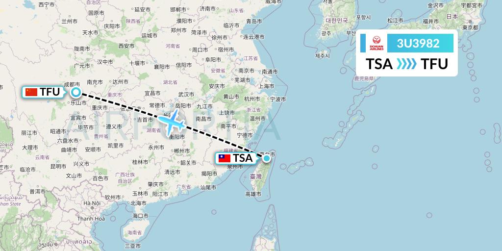 3U3982 Sichuan Airlines Flight Map: Taipei to Chengdu