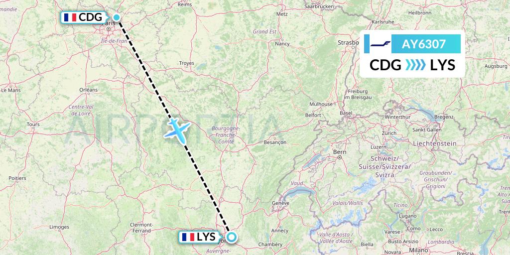 AY6307 Finnair Flight Map: Paris to Lyon