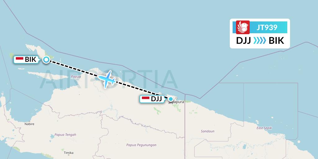 JT939 Lion Airlines Flight Map: Jayapura to Biak