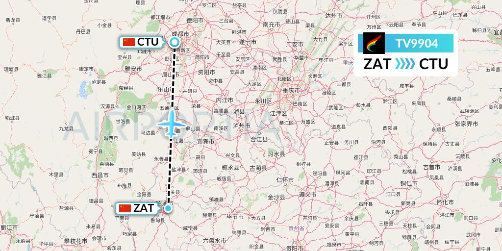 TV9904 Tibet Airlines Flight Map: Zhaotong to Chengdu