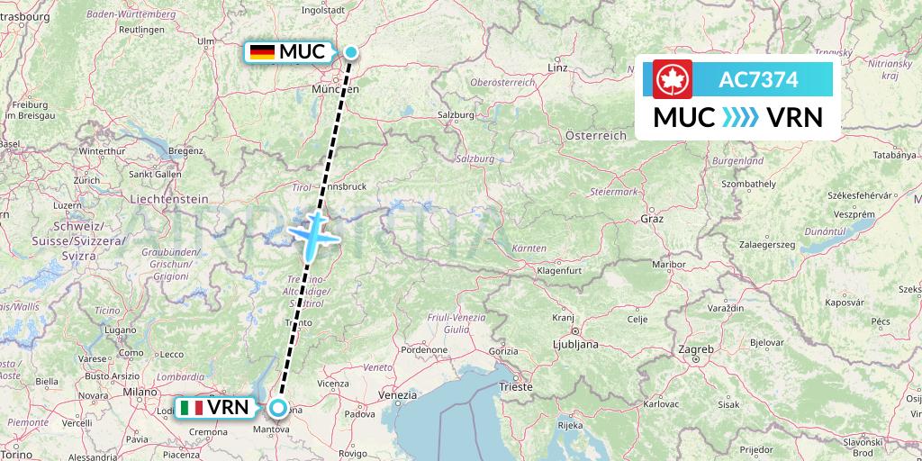 AC7374 Air Canada Flight Map: Munich to Verona