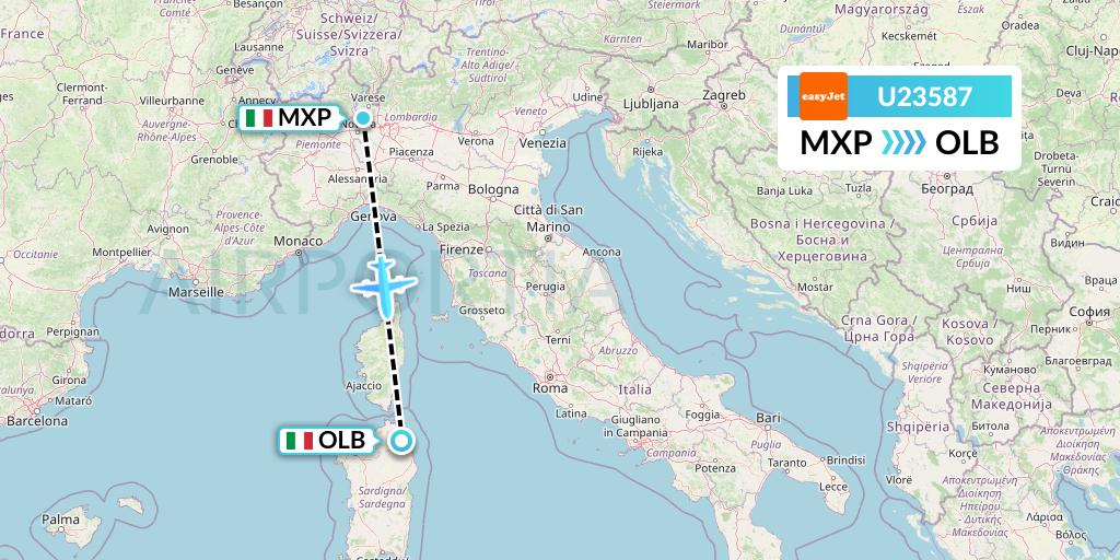 U23587 EasyJet Flight Map: Milan to Olbia