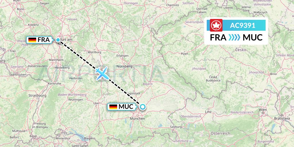 AC9391 Air Canada Flight Map: Frankfurt to Munich