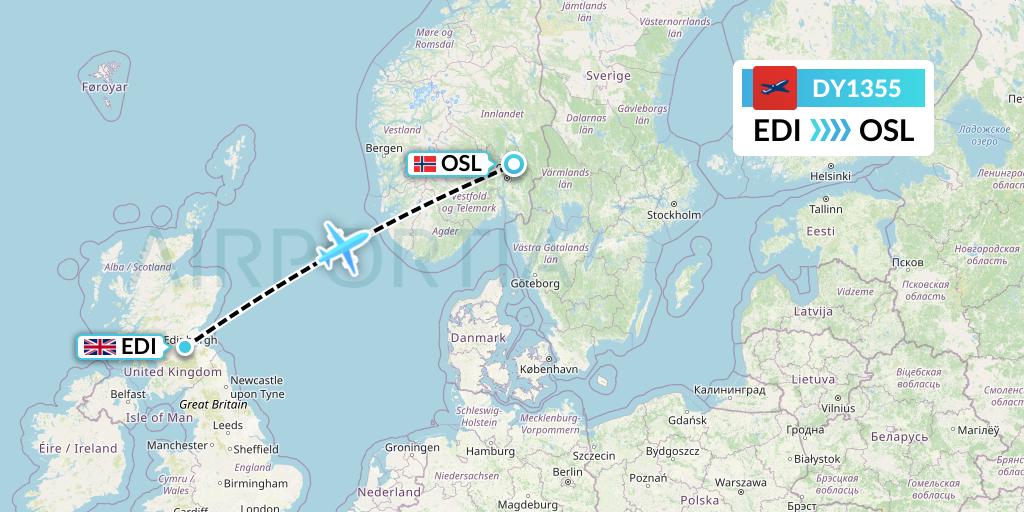 DY1355 Norwegian Flight Map: Edinburgh to Oslo