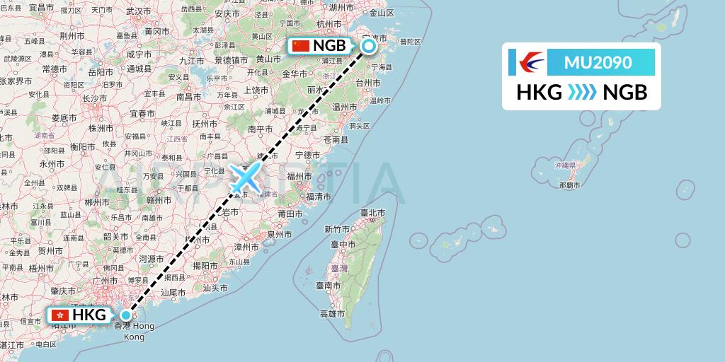 MU2090 China Eastern Airlines Flight Map: Hong Kong to Ningbo