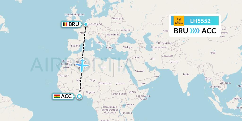 LH5552 Lufthansa Flight Map: Brussels to Accra