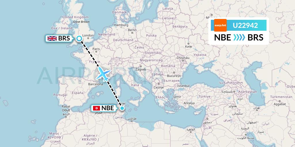 U22942 EasyJet Flight Map: Enfidha to Bristol