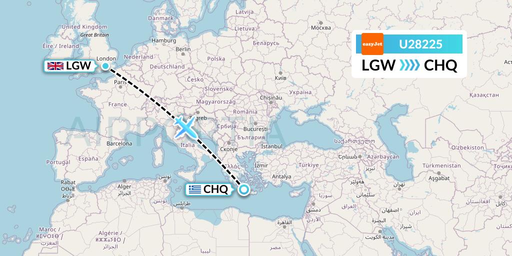 U28225 EasyJet Flight Map: London to Chania