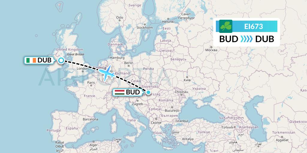 EI673 Aer Lingus Flight Map: Budapest to Dublin
