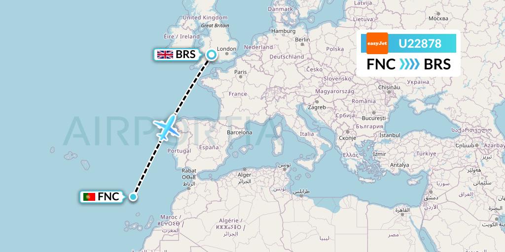 U22878 EasyJet Flight Map: Funchal to Bristol