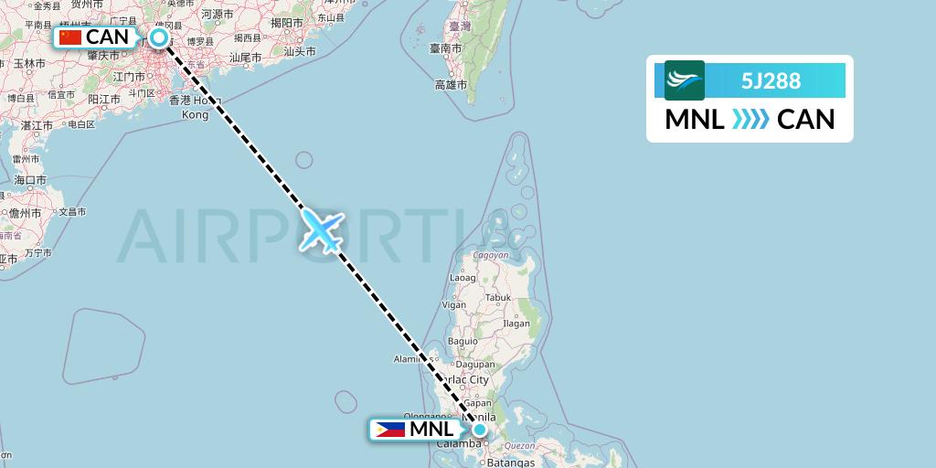 5J288 CEBU Pacific Air Flight Map: Manila to Guangzhou