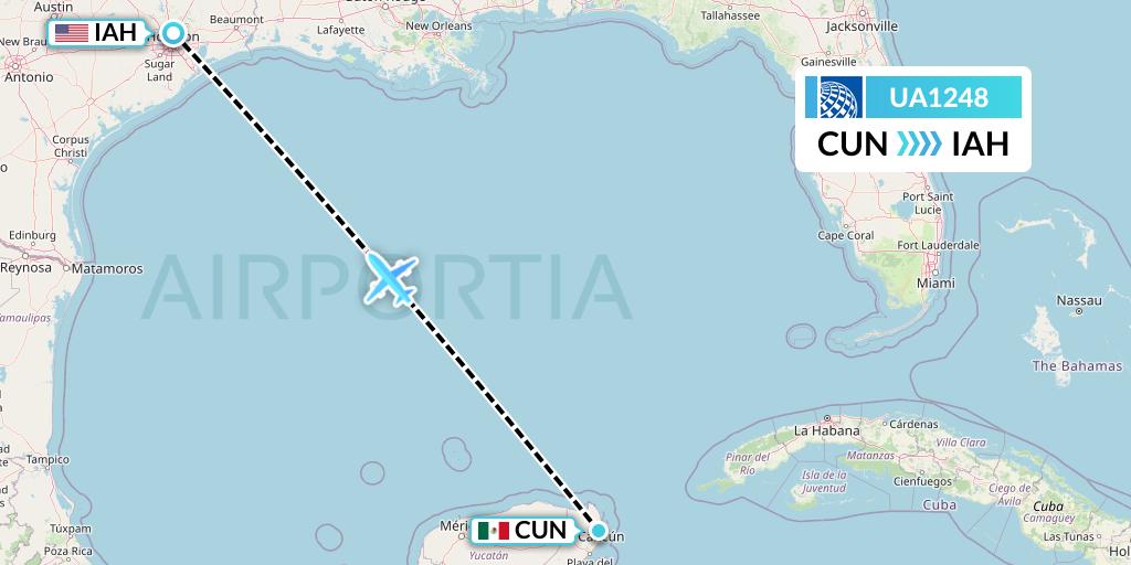 UA1248 United Airlines Flight Map: Cancun to Houston