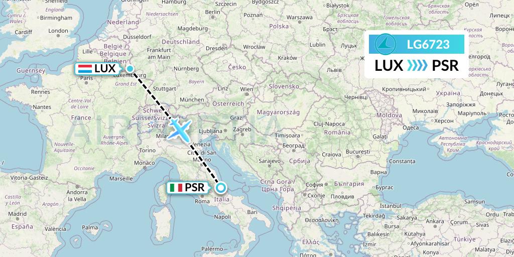 LG6723 Luxair Flight Map: Luxembourg to Pescara