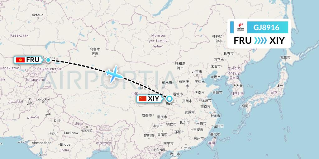 GJ8916 Loong Airlines Flight Map: Bishkek to Xi'an