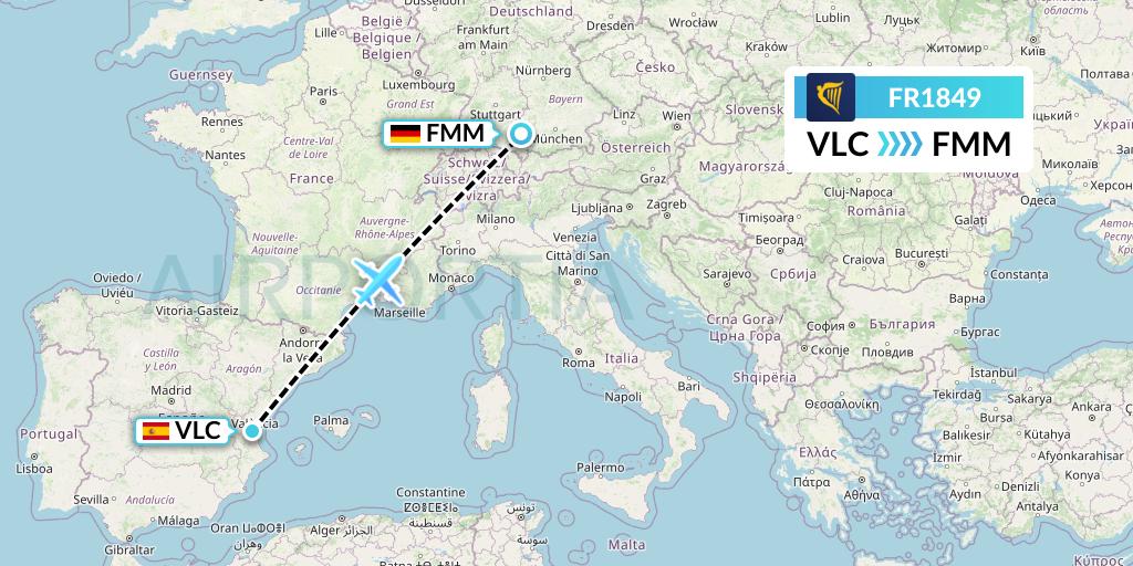 FR1849 Ryanair Flight Map: Valencia to Memmingen
