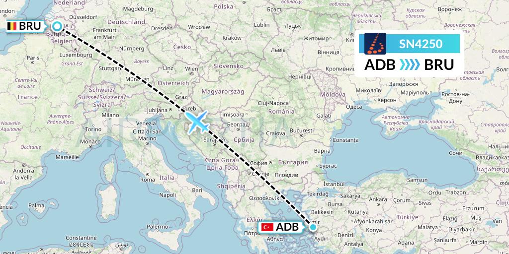 SN4250 Brussels Airlines Flight Map: Izmir to Brussels