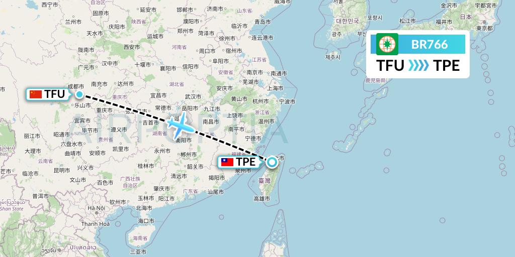 BR766 EVA Air Flight Map: Chengdu to Taipei