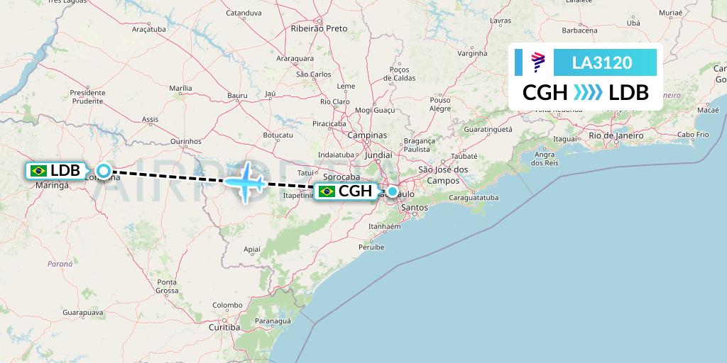 LA3120 LAN Airlines Flight Map: Sao Paulo to Londrina