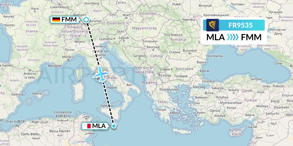 FR9535 Ryanair Flight Map: Malta to Memmingen
