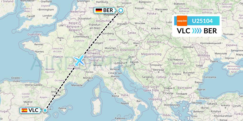 U25104 EasyJet Flight Map: Valencia to Berlin