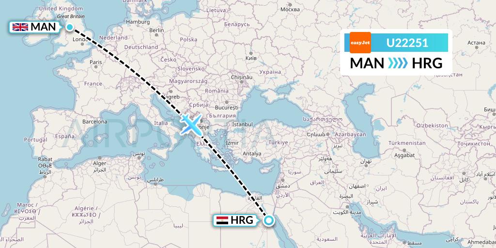 U22251 EasyJet Flight Map: Manchester to Hurghada