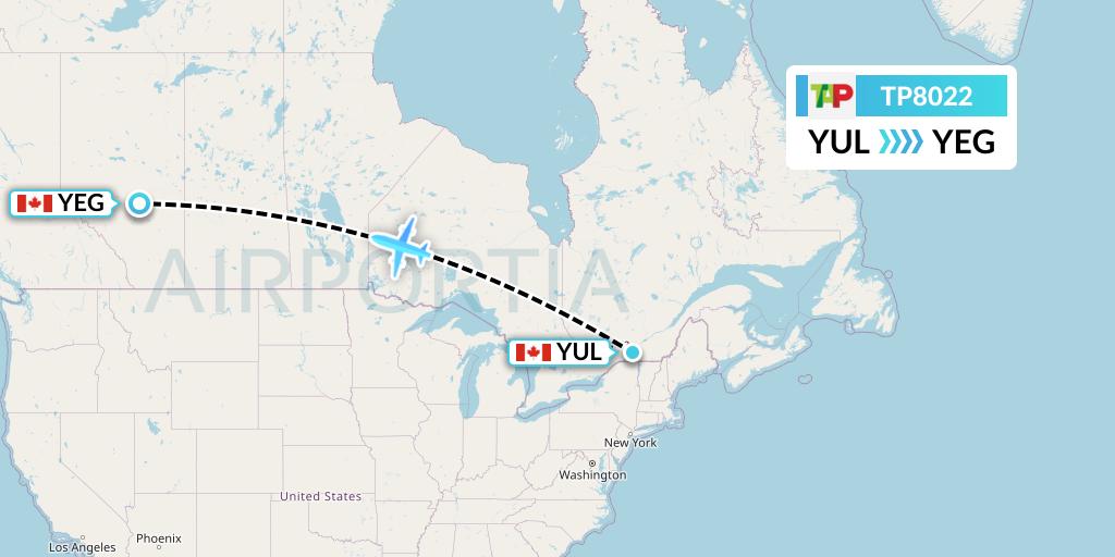 TP8022 TAP Portugal Flight Map: Montreal to Edmonton