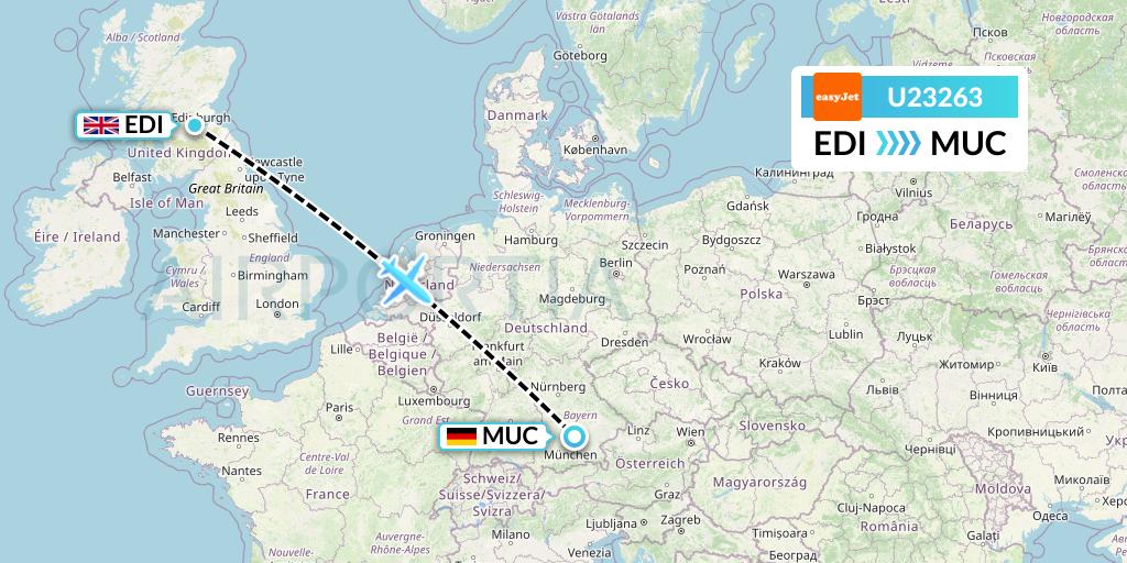 U23263 EasyJet Flight Map: Edinburgh to Munich