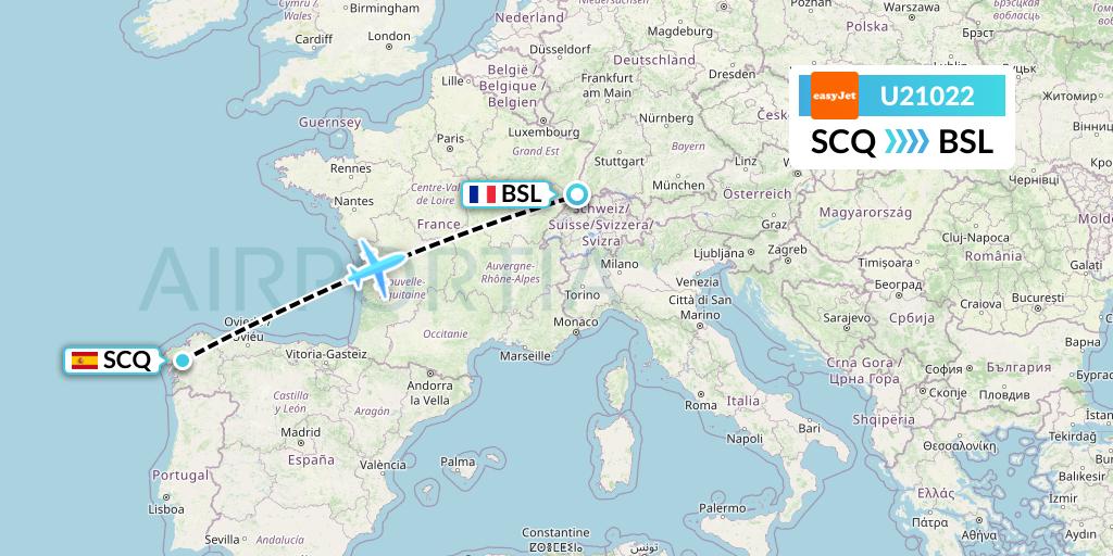 U21022 EasyJet Flight Map: Santiago to Basel
