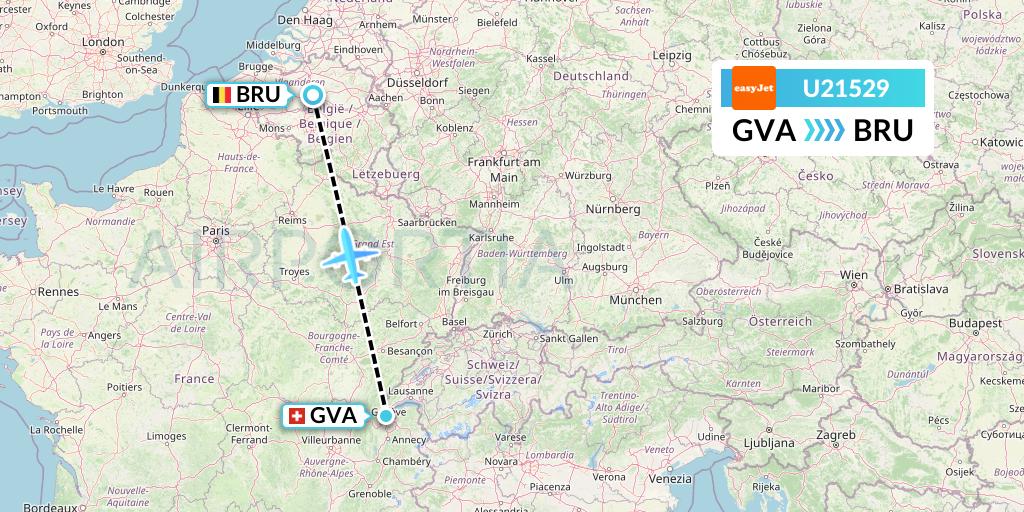 U21529 EasyJet Flight Map: Geneva to Brussels
