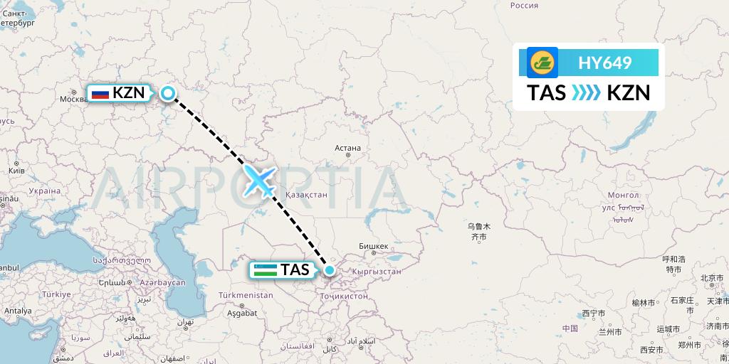 HY649 Uzbekistan Airways Flight Map: Tashkent to Kazan